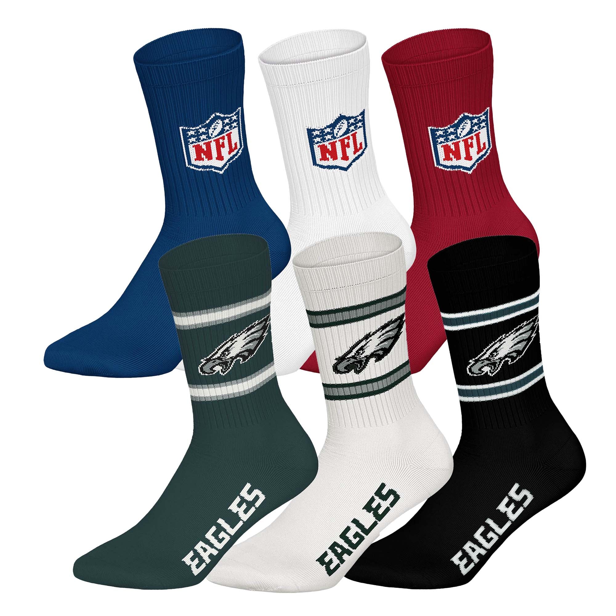 NFL Unisex Socken, 6er Pack - NFL Teams, 6Pack Crew Socks, Football, Logo, Baumwollmischung