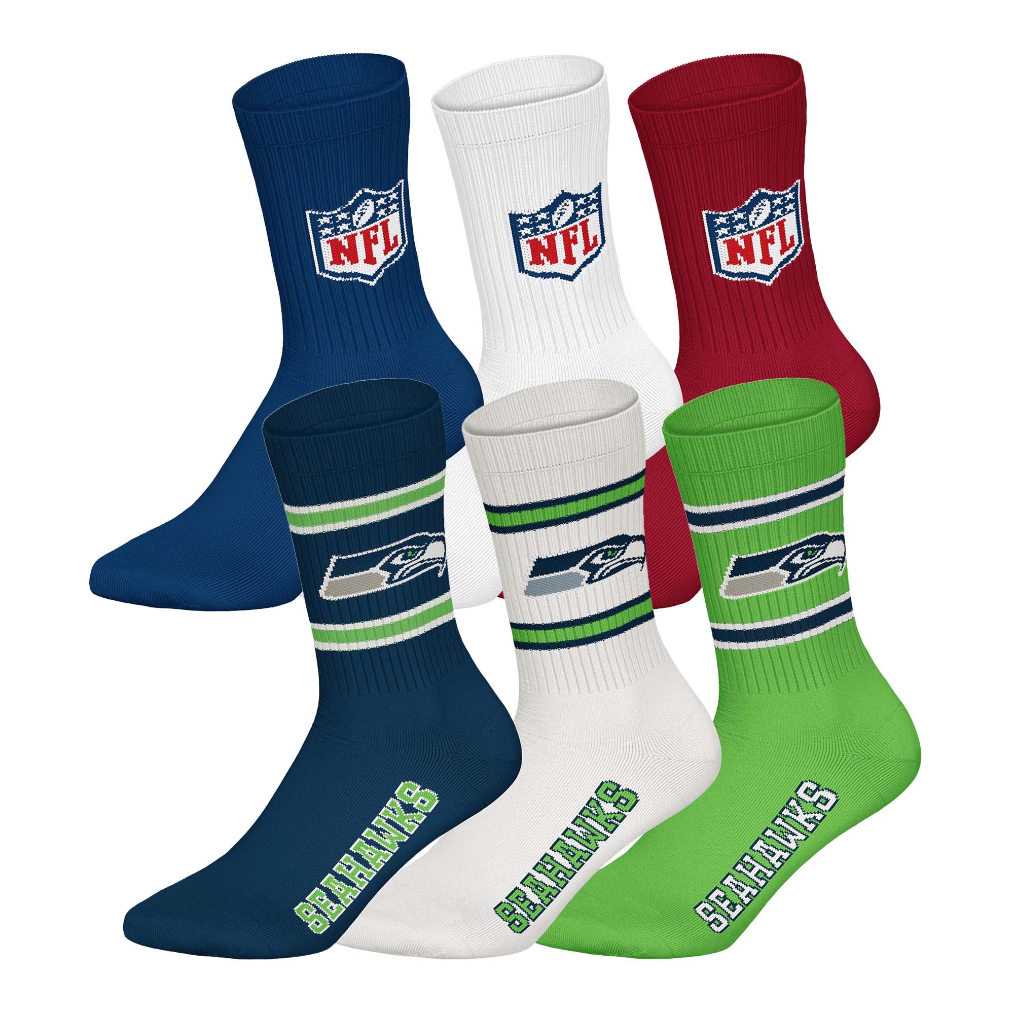 NFL Unisex Socken, 6er Pack - NFL Teams, 6Pack Crew Socks, Football, Logo, Baumwollmischung