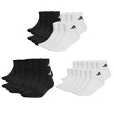adidas Unisex Quarter Socks, 12-pack - Cushioned Essentials Ankle Socks, logo, padded, solid color