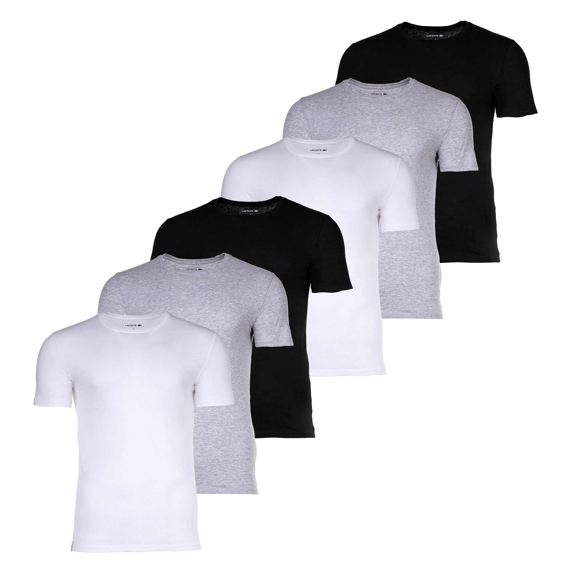 LACOSTE Herren T-Shirts, 6er Pack - Essentials, Rundhals, Slim Fit, Baumwolle, einfarbig