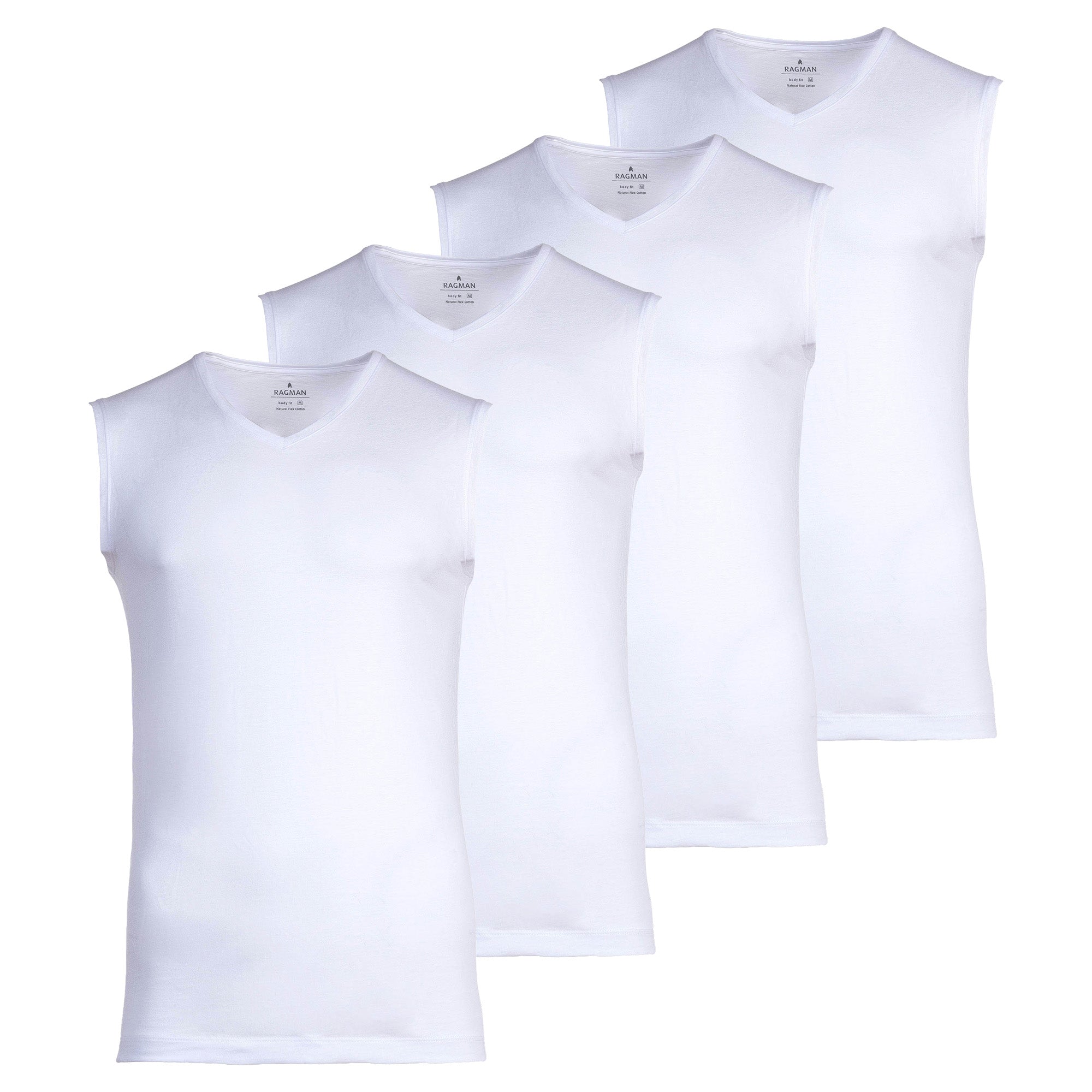 RAGMAN Herren Unterhemden, 4er Pack - Shirt, Baumwolle, V-Ausschnitt, einfarbig