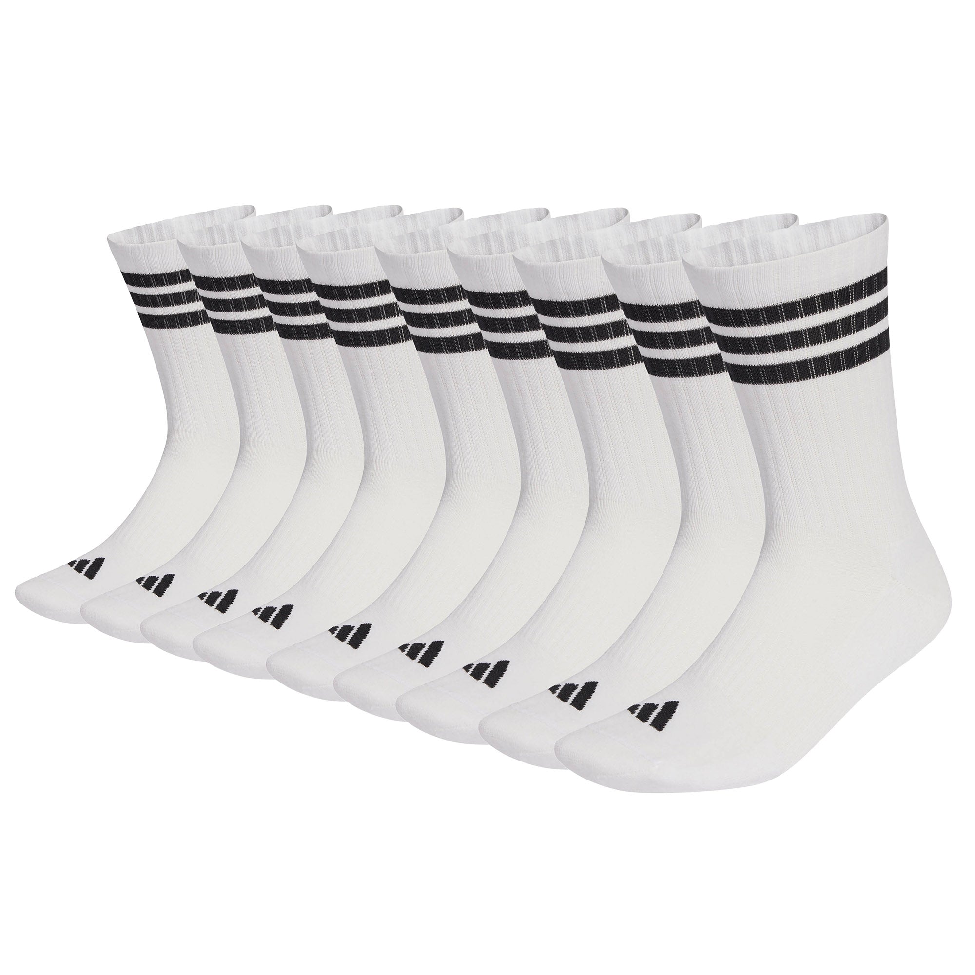adidas Unisex Socken, 9er Pack - 3-Stripes Cushioned Sportswear Crew Socks, Logo, Streifen, gepolstert