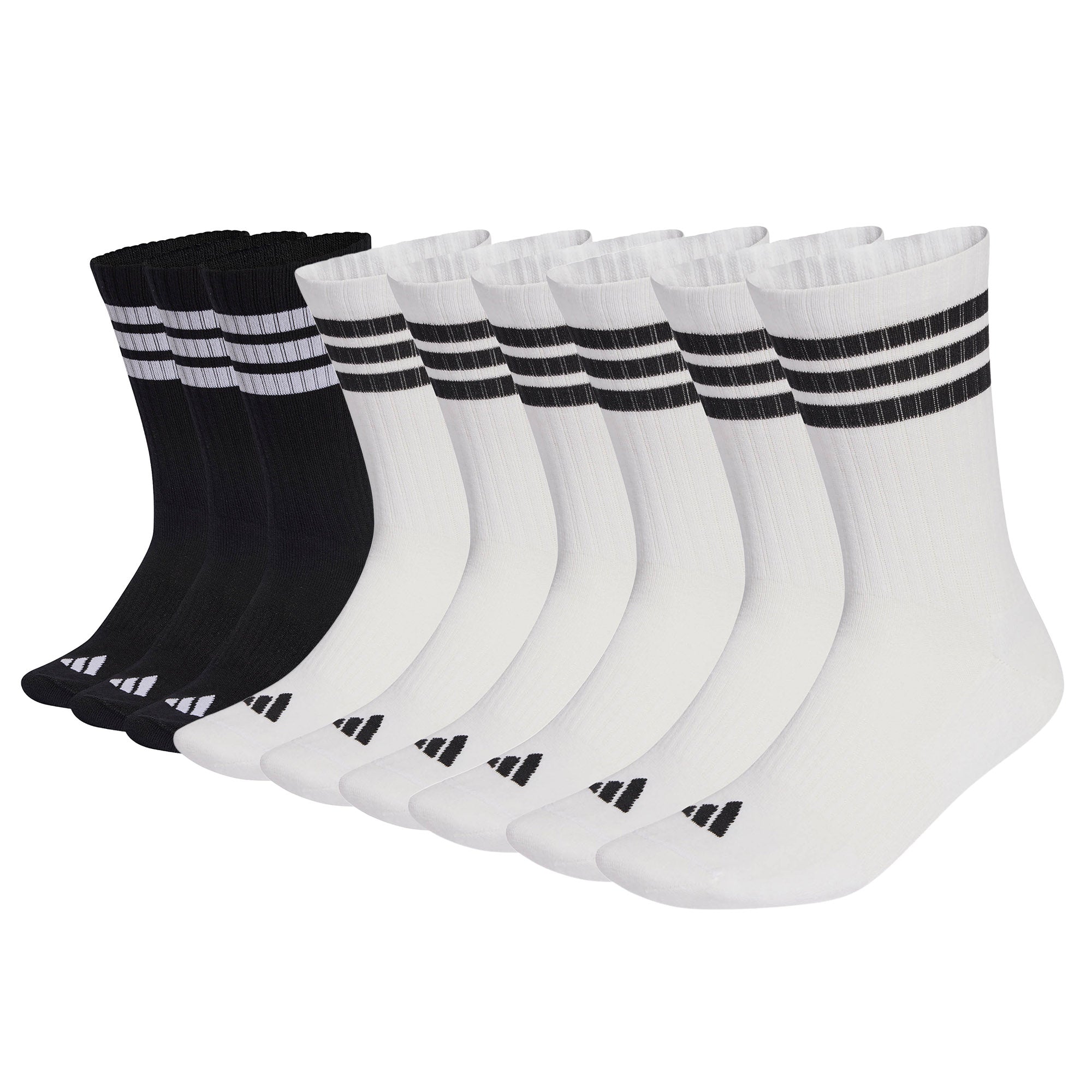 adidas Unisex Socks, 9-pack - 3-Stripes Cushioned Sportswear Crew Socks, Logo, Stripe, Cushioned