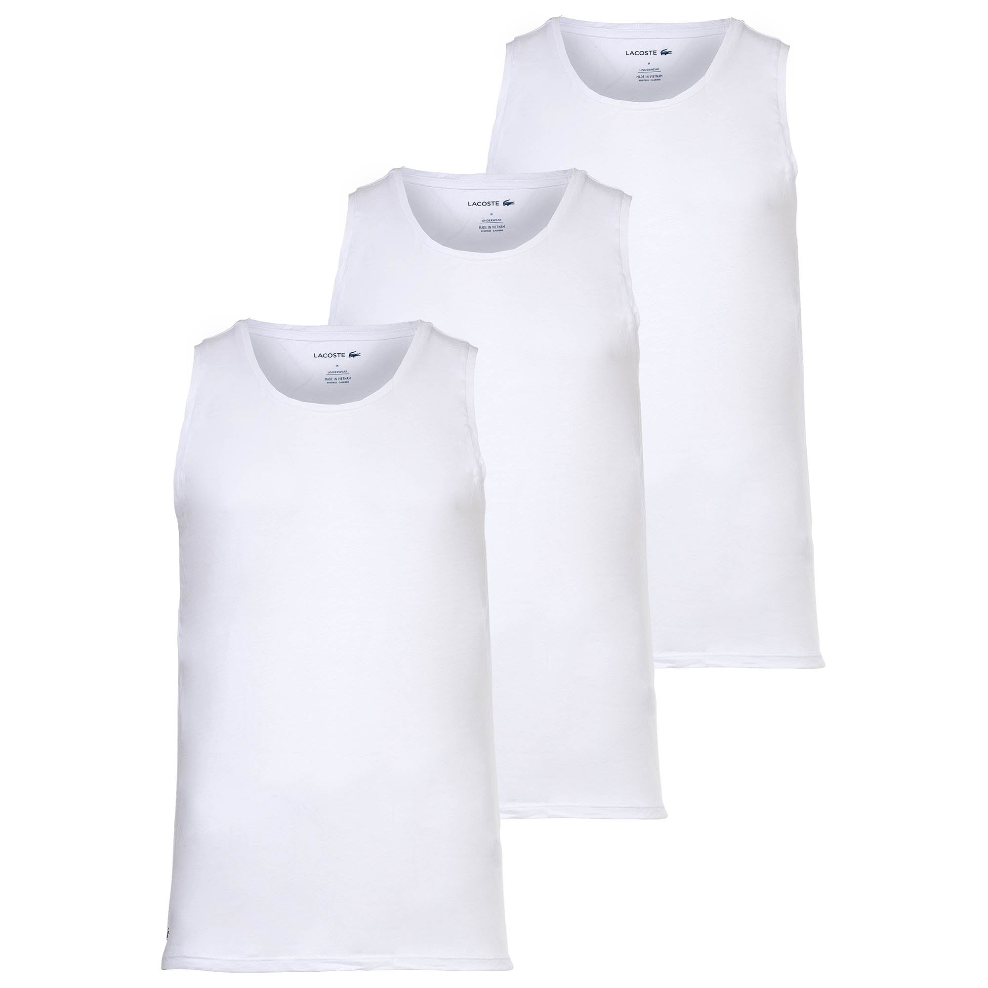 LACOSTE Men's Undershirts, 3-pack - Tank Top, Round Neck, Slim Fit, Cotton, Solid Color