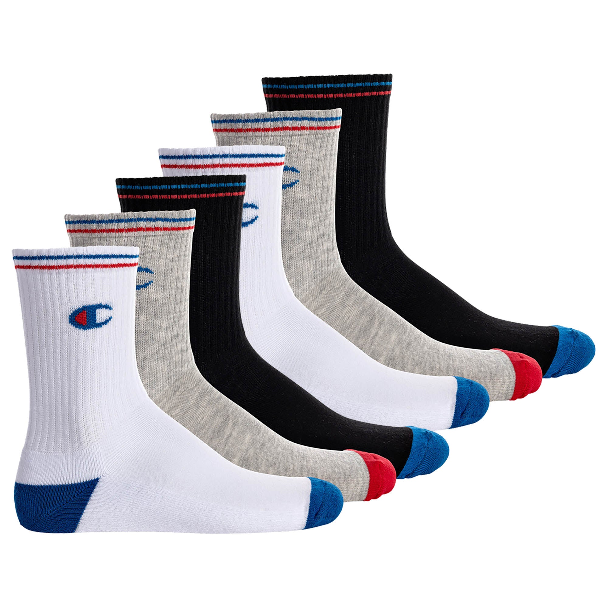 Champion Unisex Socken, 6 Paar - Crew Socken, Logo, Streifen