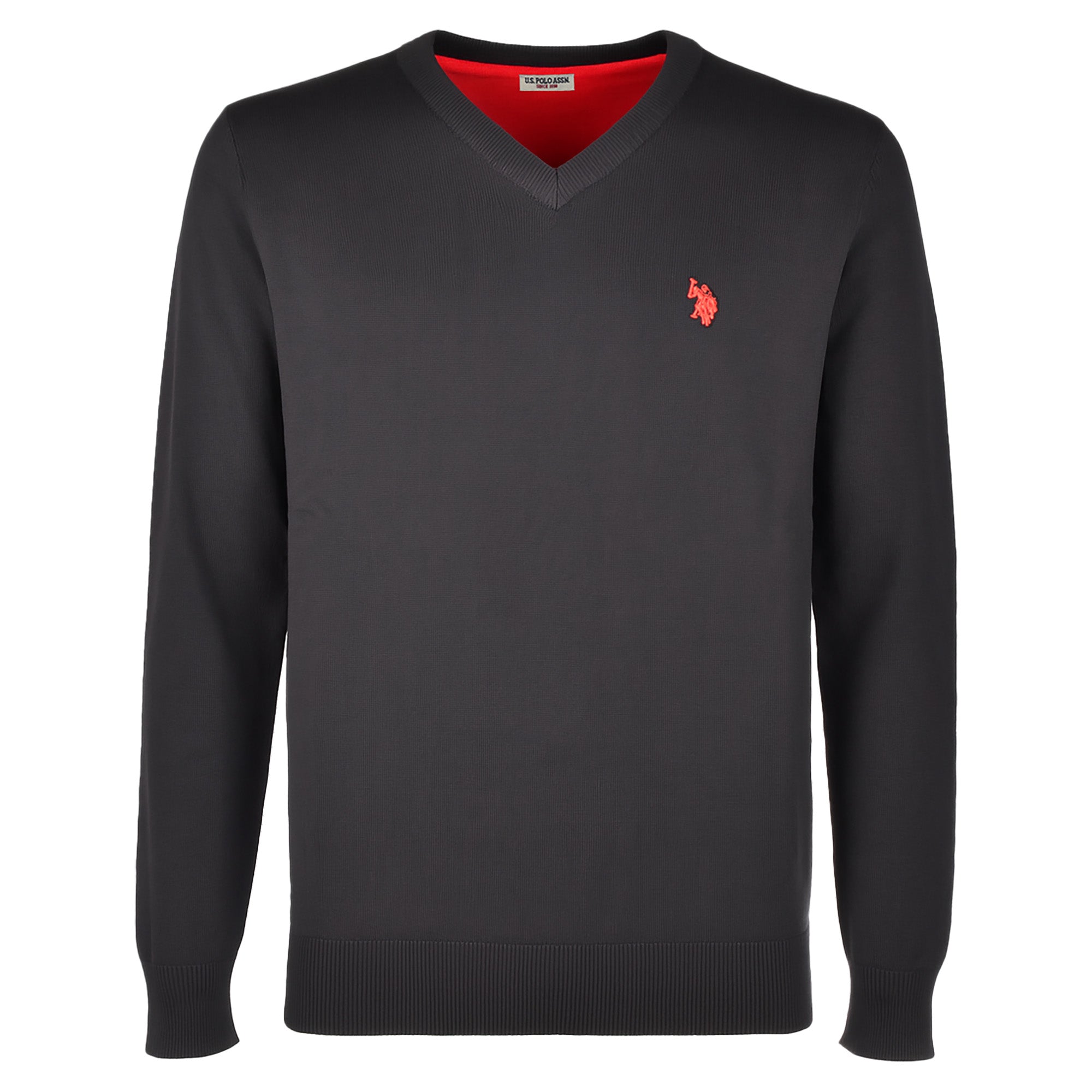 U.S. POLO ASSN. Herren Strickpullover - V-Neck, Logo, Baumwolle, einfarbig