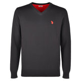 U.S. POLO ASSN. Herren Strickpullover - V-Neck, Logo, Baumwolle, einfarbig