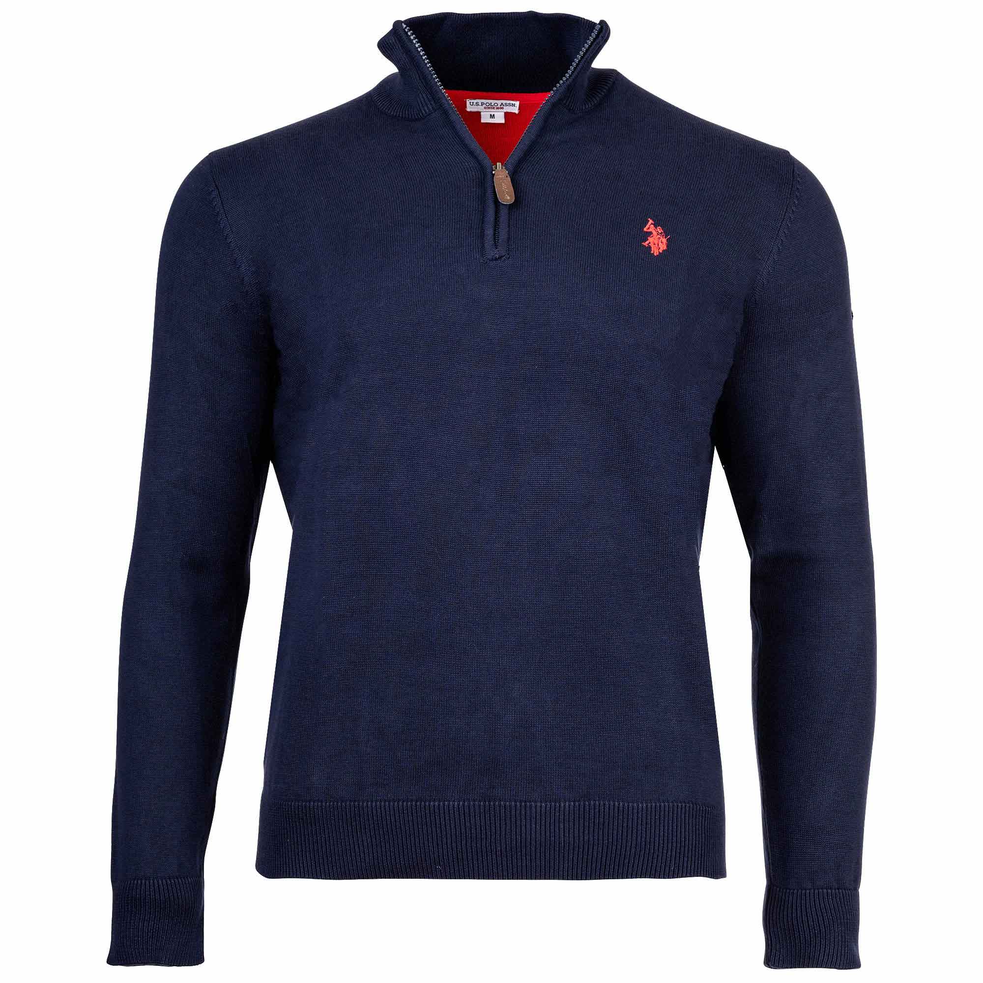 U.S. POLO ASSN. Herren Strickpullover mit Stehkragen - Half Zip, Logo, Baumwolle
