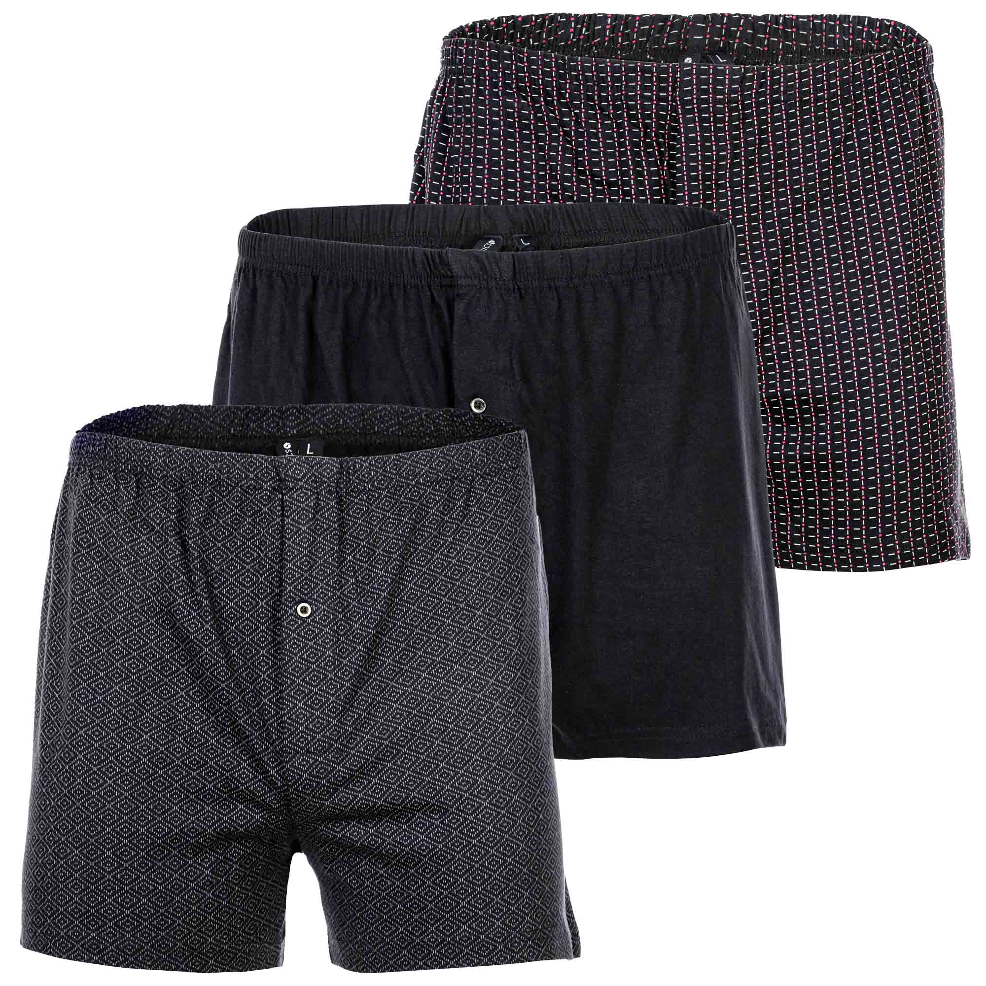 YOURBASICS Herren Jersey-Boxershorts, 3er Pack - Cotton, Eingriff mit Knopf, Muster, Multipack