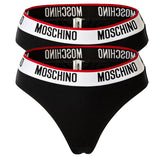 MOSCHINO ladies' Brazilian briefs 2-pack - pants, cotton blend, logo waistband, plain colour