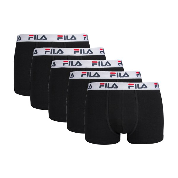 FILA Mens Boxer Shorts, 5-pack - Logo waistband, urban, cotton stretch, plain Black S (Small)