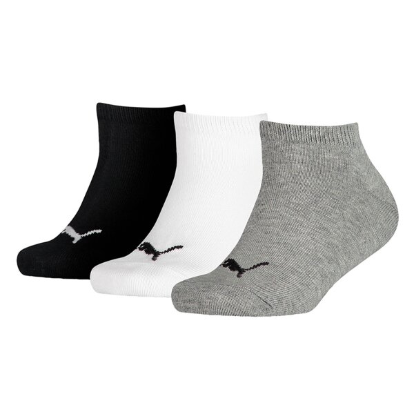 PUMA Kids Sneaker Socks - Kidss Invisible, 3-Pack Grey/White/Black 23-26