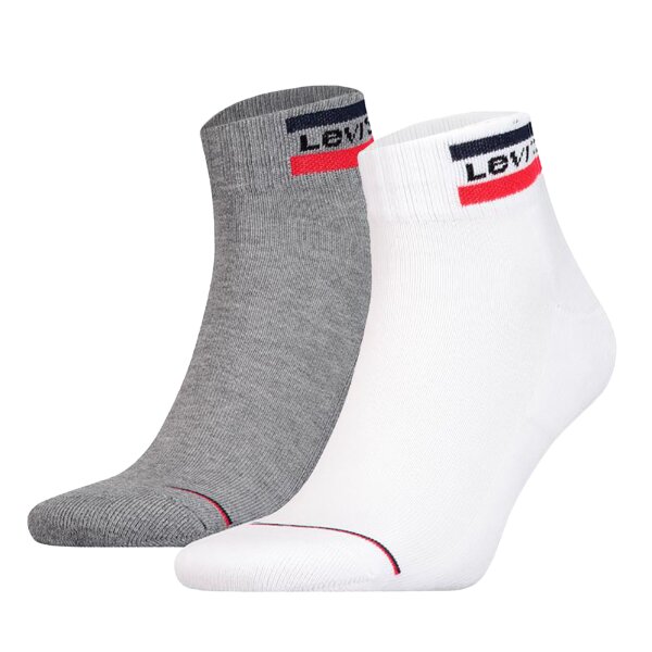 Levis Unisex 2er Pack Sportsocken - Mid Cut SPRTWR, Logo, einfarbig Weiß/Grau 39-42