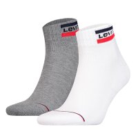 Levis Unisex 2er Pack Sportsocken - Mid Cut SPRTWR, Logo, einfarbig Weiß/Grau 39-42