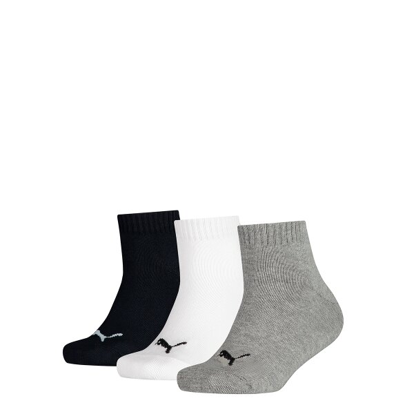 PUMA Kinder Socken - Kidss Quarter, 3er Pack Grau/Weiß/Schwarz 23-26
