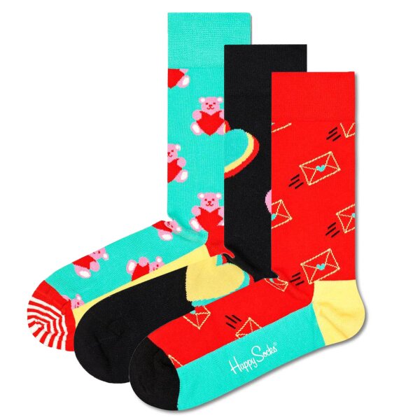 Happy Socks 3er Pack Unisex Socken - Herzen, Geschenkbox, Farbmix