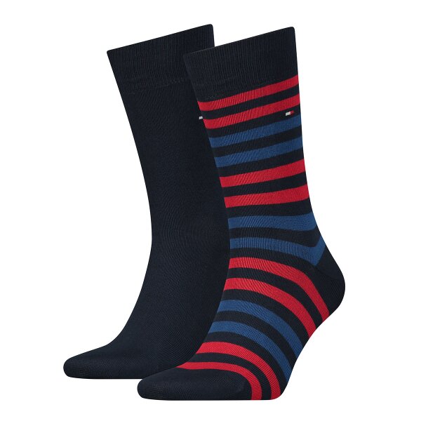 TOMMY HILFIGER Herren Socken, Vorteilspack - Duo Stripe Sock, Strümpfe Rot 39-42 8er Pack (4x2P)