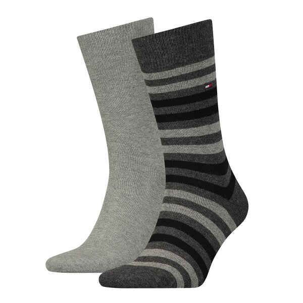 TOMMY HILFIGER Herren Socken, Vorteilspack - Duo Stripe Sock, Strümpfe Grau 43-46 4er Pack (2x2P)