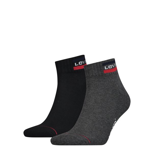 Levis Unisex Sportsocken, Vorteilspack - Mid Cut SPRTWR, Logo, einfarbig Schwarz/Grau 39-42 2er Pack (1x2P)