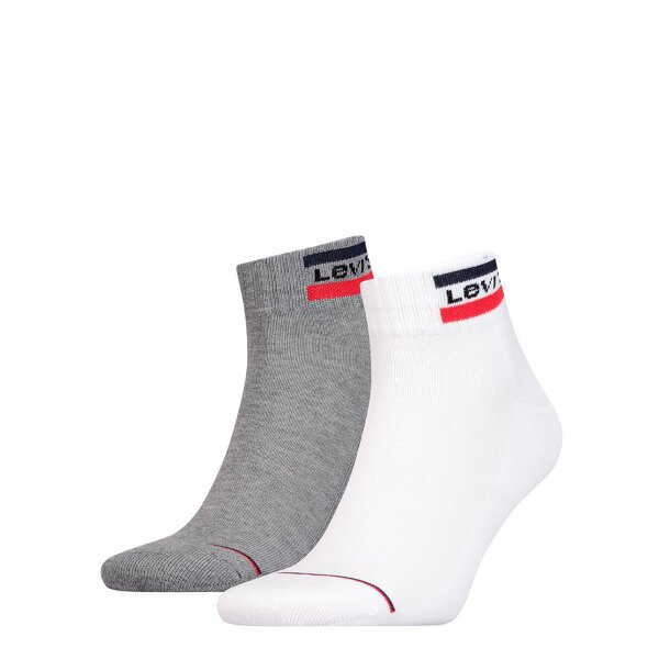 Levis Unisex Pack Sports Socks - Mid Cut SPRTWR, Logo, Unicolor White/Grey 39-42