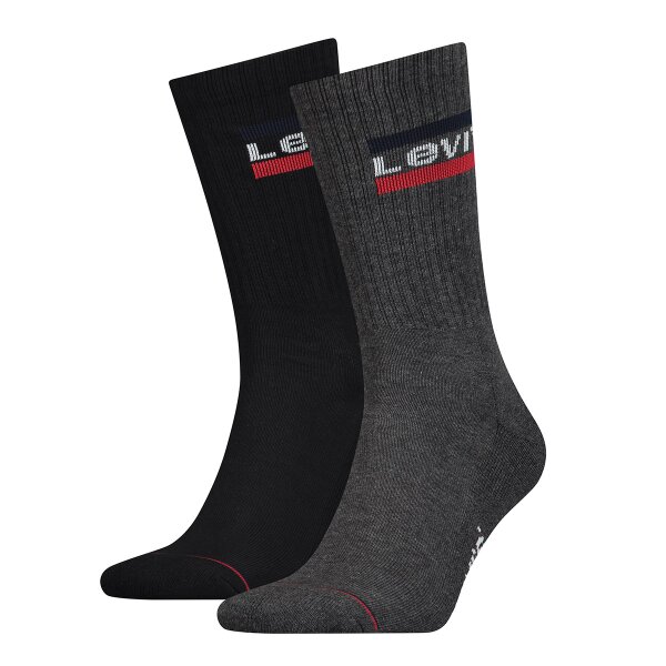 Levis Unisex Sportsocken, Vorteilspack - Regular Cut SPRTWR, Logo, einfarbig Schwarz/Grau 39-42 2er Pack (1x2P)