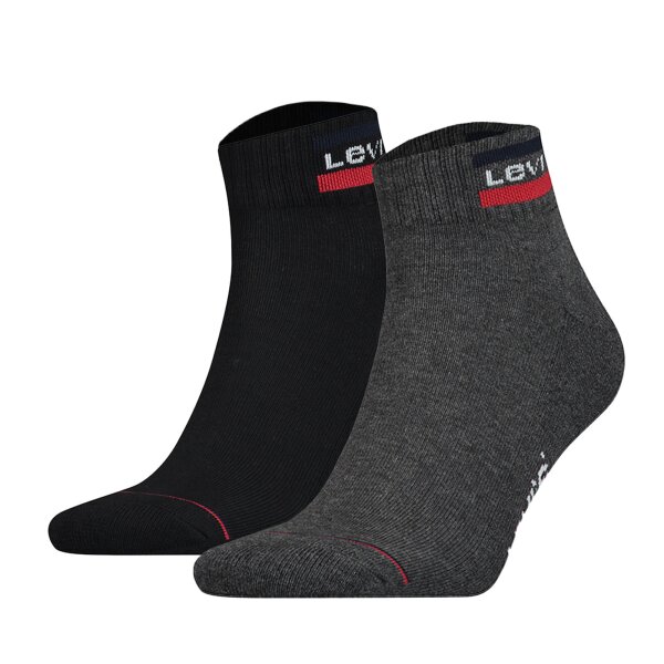 Levis Unisex 2er Pack Sportsocken - Mid Cut SPRTWR, Logo, einfarbig Schwarz/Grau 35-38