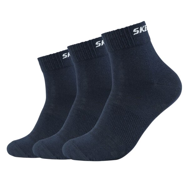 SKECHERS Unisex Quarter Socks, 3-pack - basic short socks, mesh ventilation Navy 39-42 (UK 6-8)