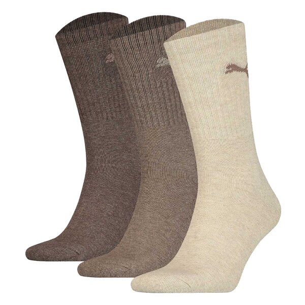 PUMA Unisex Sportsocken, 3 Paar - Tennissocken, Crew Sport Socken, einfarbig Braun-Mix 39-42