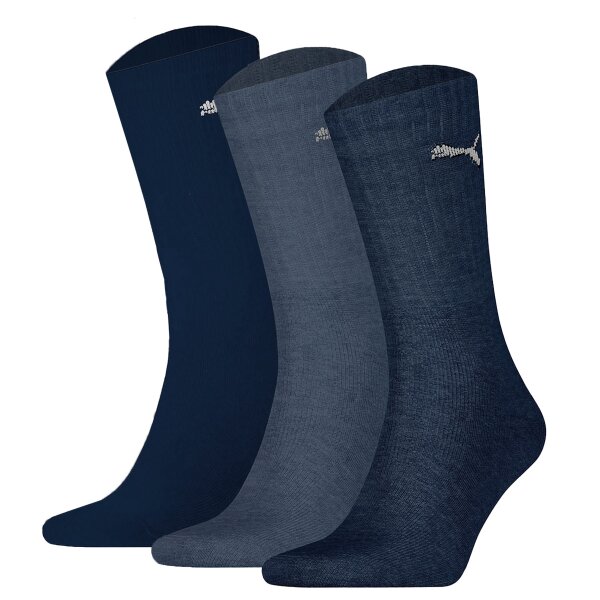 PUMA Unisex Sport-Socken, 3er Pack - Sport Crew Lightweigth, Tennissocken, uni Blau 43-46
