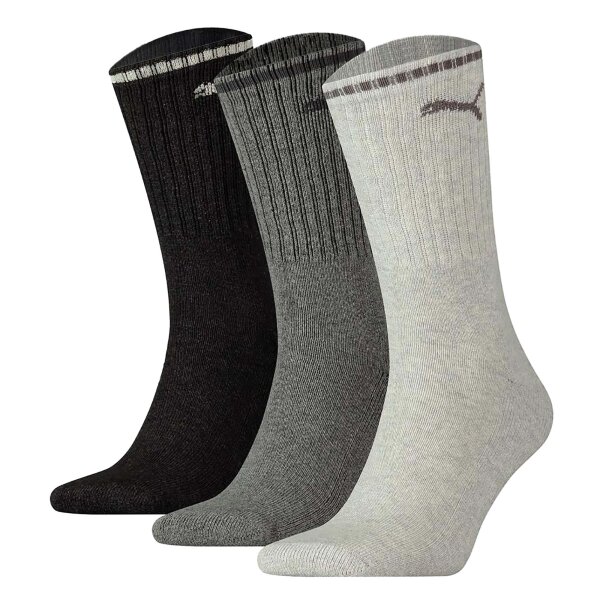 PUMA unisex sports socks, 3-pack - Sport Crew Stripe, tennis socks, stripes Grey 47-49 (12-14 UK)