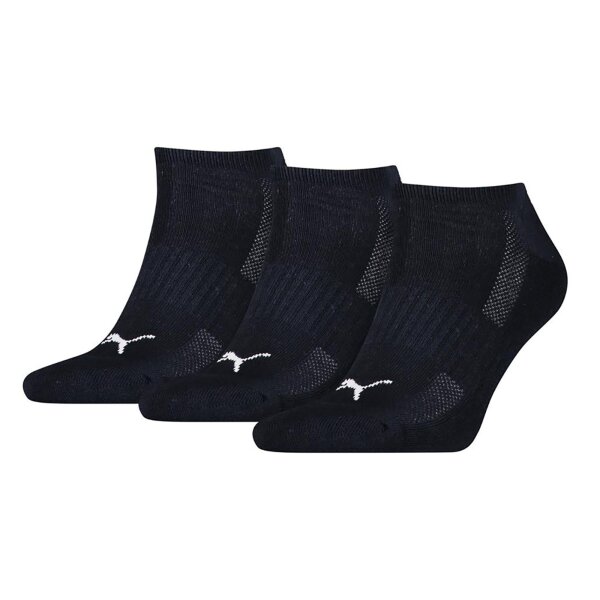 PUMA Unisex Sneaker-Socken, 3er Pack - Cushioned, Frottee-Sohle, Logo, einfarbig Blau 43-46