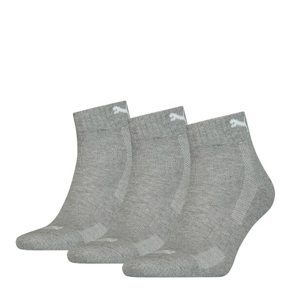 PUMA unisex quarter socks, 3-pack - Cushioned, terry sole, logo, plain Grey 43-46 (9-11 UK)