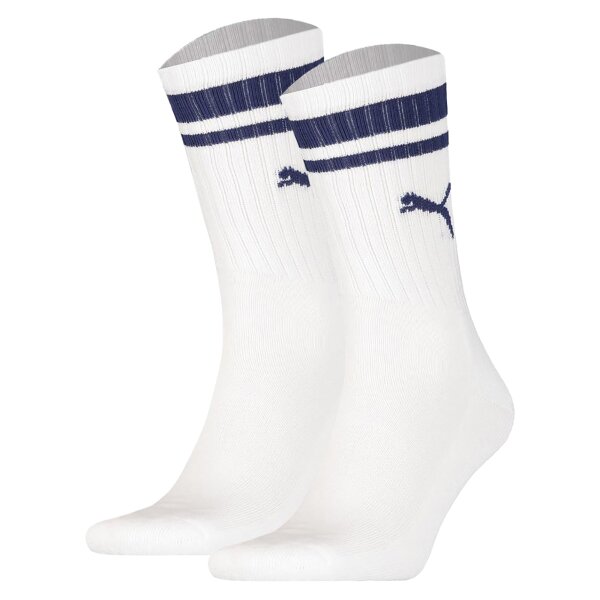 PUMA Unisex Sports Socks, 2 Pack - Crew Heritage, Tennis, Terry Sole, Stripes, plain White/Blue 39-42 (6-8 UK)