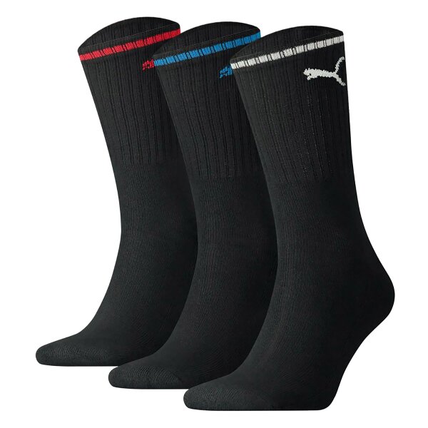 PUMA unisex sports socks, 3-pack - Sport Crew Stripe, tennis socks, stripes Black 39-42 (6-8 UK) 3er Pack (1x3P)