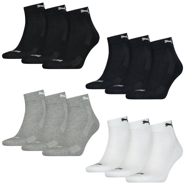 PUMA Unisex Quarter-Socken, Vorteilspack - Cushioned, Frottee-Sohle, Logo, einfarbig