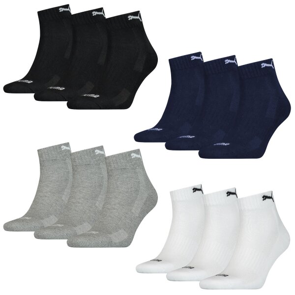 PUMA unisex quarter socks, 3-pack - Cushioned, terry sole, logo, plain