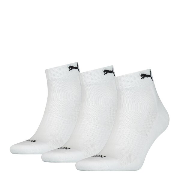 PUMA unisex quarter socks, 3-pack - Cushioned, terry sole, logo, plain White 43-46 (9-11 UK)
