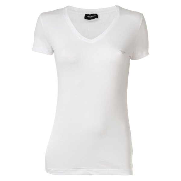 EMPORIO ARMANI Ladies T-Shirt - V-Neck, Loungewear, Short Sleeve, Stretch Cotton White S (Small)