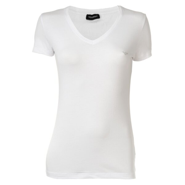 EMPORIO ARMANI Damen T-Shirt - V-Neck, Loungewear, Kurzarm, Stretch Cotton Weiss L