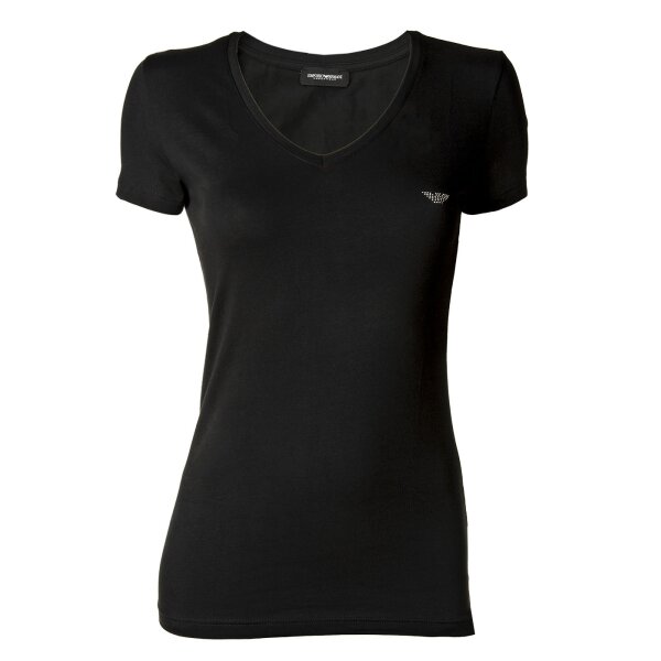 EMPORIO ARMANI Damen T-Shirt - V-Neck, Loungewear, Kurzarm, Stretch Cotton Schwarz S