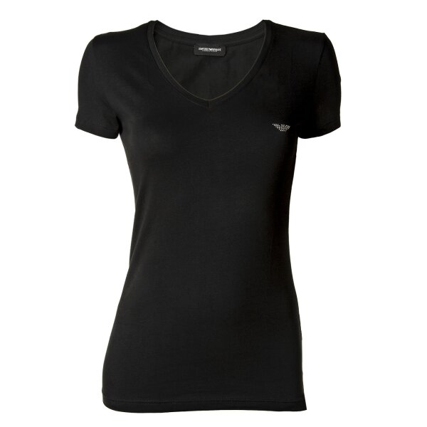 EMPORIO ARMANI Ladies T-Shirt - V-Neck, Loungewear, Short Sleeve, Stretch Cotton Black XL (X-Large)