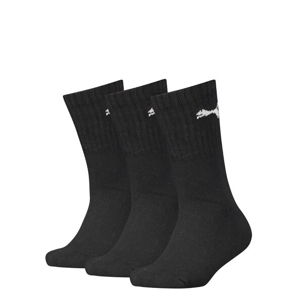 PUMA childrens socks, 3-pack - Sport Junior Crew, terry sole, ribbed cuffs, logo Black 31-34 (12-2 UK)