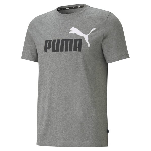 PUMA Mens T-Shirt - ESS+ Essentials 2 Col Logo Tee, round neck, short sleeve, uni Grey S (Small)