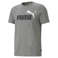 PUMA Mens T-Shirt - ESS+ Essentials 2 Col Logo Tee, round neck, short sleeve, uni Grey S (Small)
