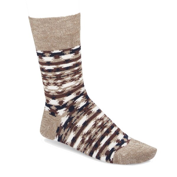 BIRKENSTOCK Mens socks - Sock, Ethno Linen, Jacquard, Linen-Viscose yarn Brown 45-47 (UK 10,5-12,0)