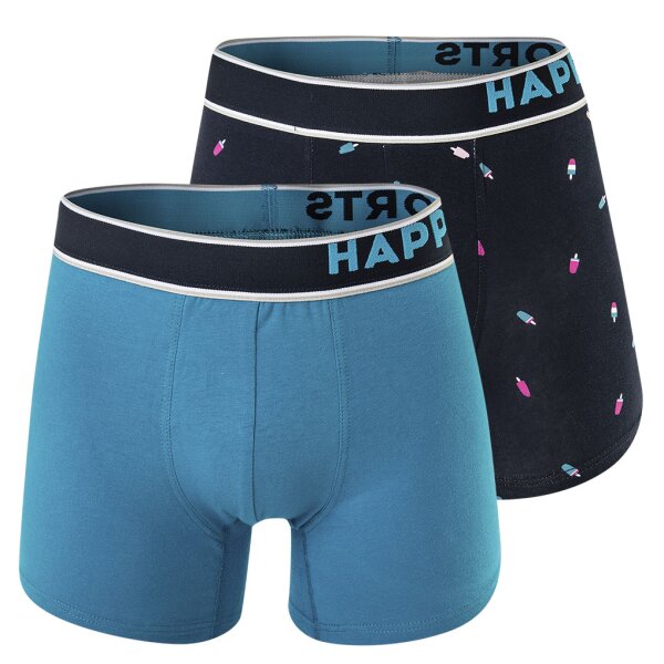 Happy Shorts Herren Boxer Shorts, 2er Pack - Retro Jersey, Logobund