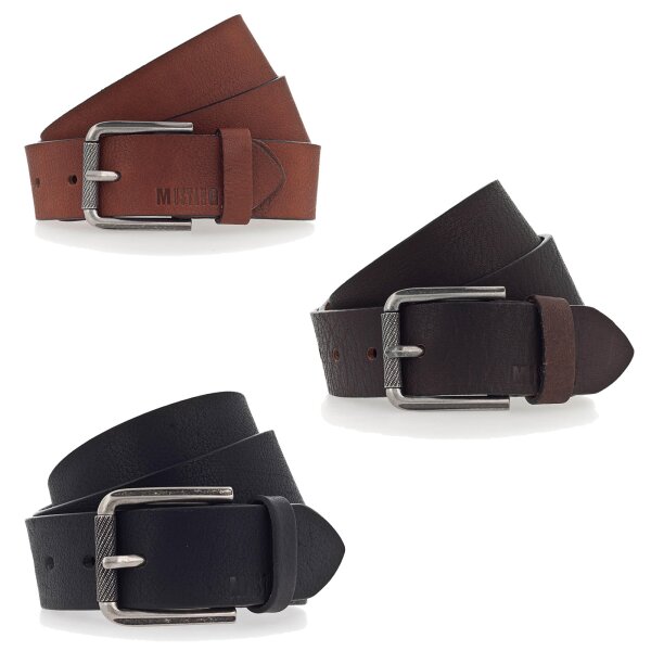 MUSTANG Mens Belt - genuine leather belt, metal buckle, logo