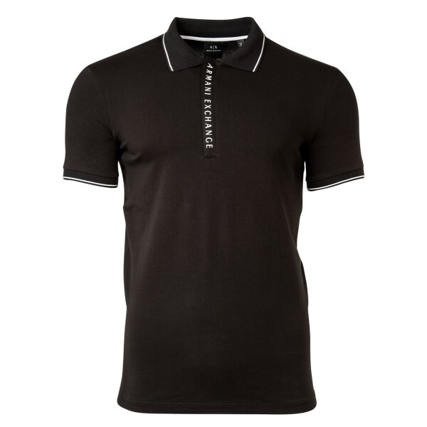 A|X ARMANI EXCHANGE Herren Poloshirt - Hidden Buttons, Cotton Stretch Schwarz L