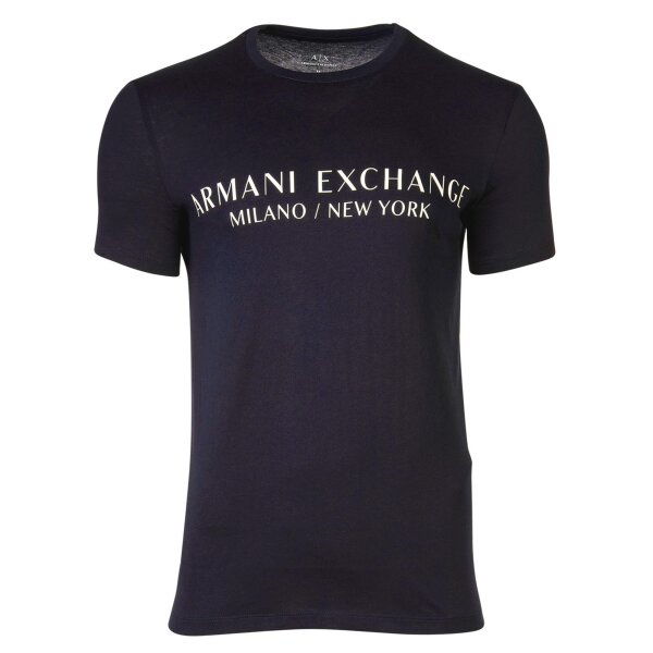 A|X ARMANI EXCHANGE Herren T-Shirt - Schriftzug, Rundhals, Cotton Stretch Marine M