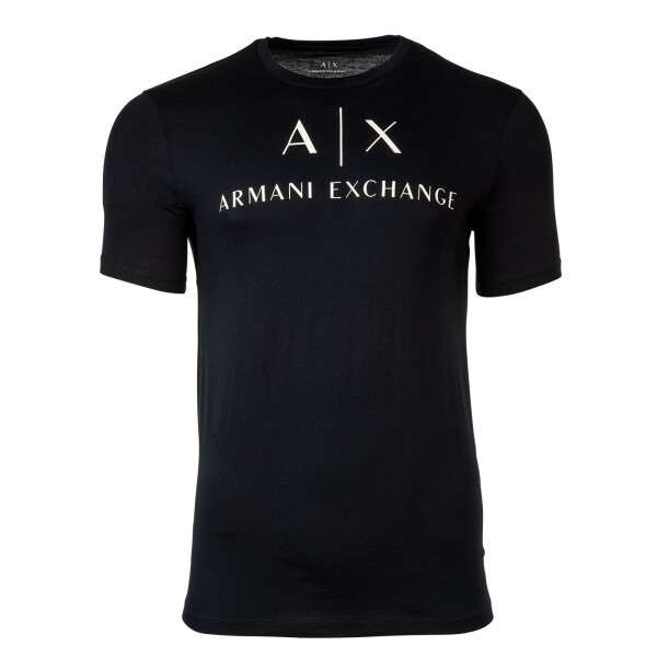 A|X ARMANI EXCHANGE Herren T-Shirt - Schriftzug, Rundhals, Cotton Stretch Marine S